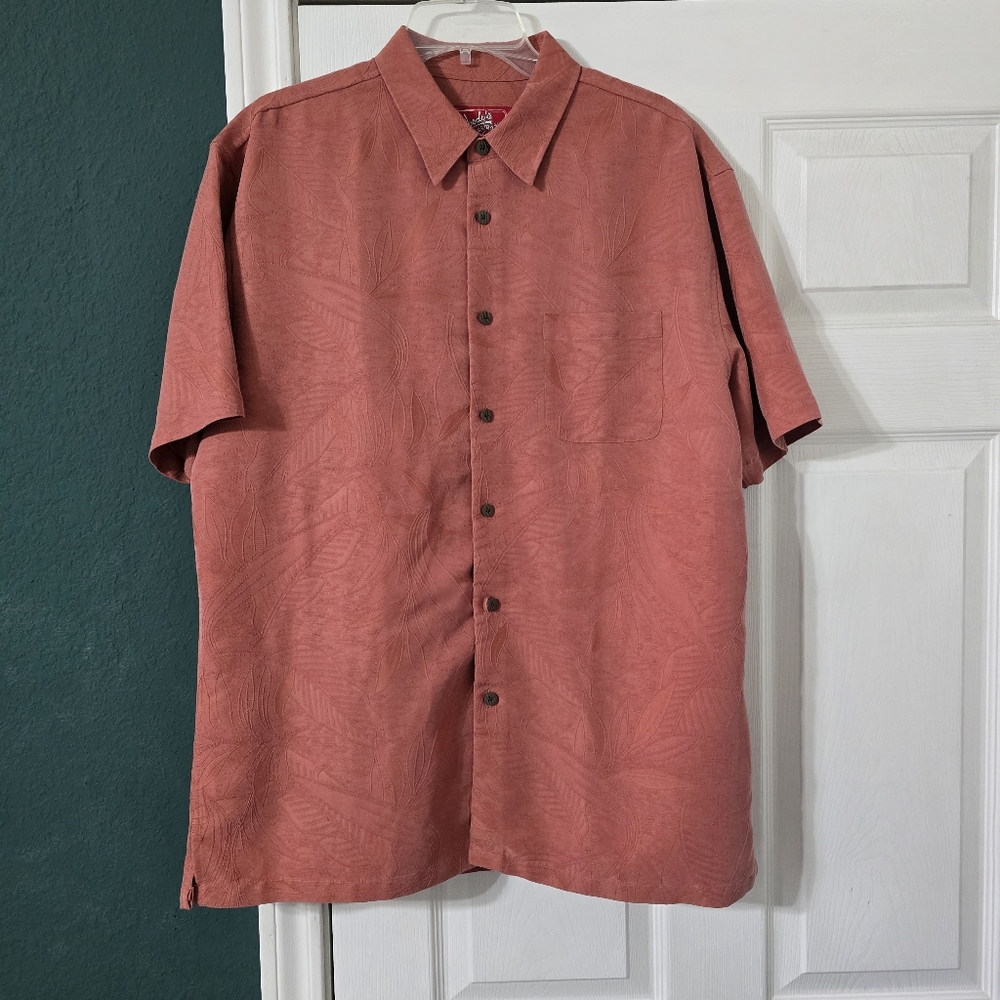 Woody's Retro Lounge Rust Tropical Leaf Short Sleeve Shirt Size XL Vacation Soft